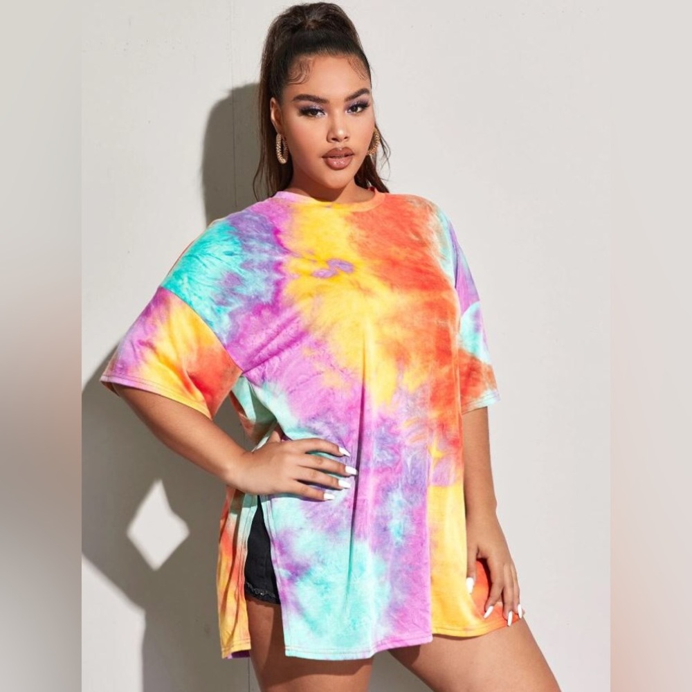 SHEIN EZwear Plus Split Hem Tie Dye Tee - 5XL - NWT